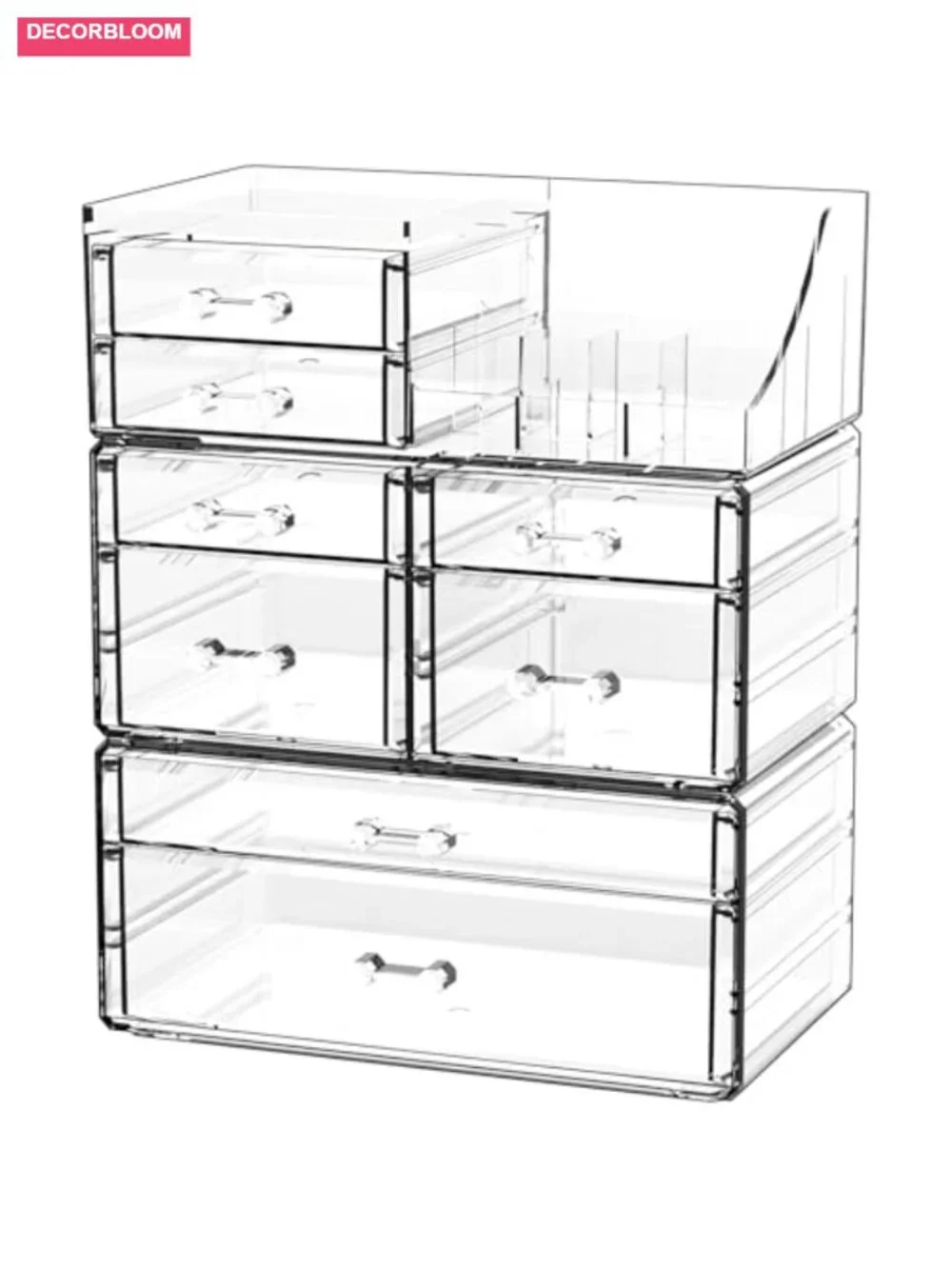 Clear Acrylic Makeup Organizer with 8 Drawers, Stackable Vanity Storage